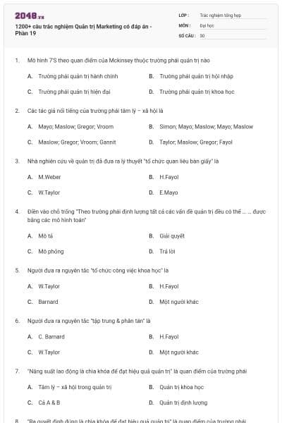 1200+ câu trắc nghiệm Quản trị Marketing có đáp án - Phần 19