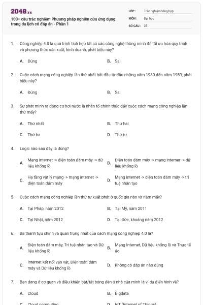 100+ câu trắc nghiệm Phương pháp nghiên cứu ứng dụng trong du lịch có đáp án - Phần 1