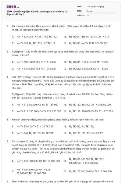 200+ câu trắc nghiệm Kế toán thương mại và dịch vụ có đáp án - Phần 1