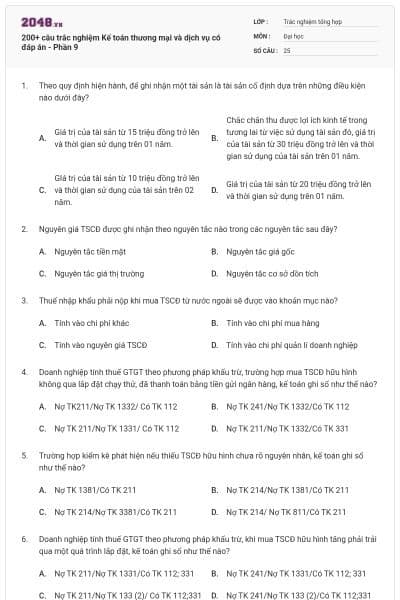 200+ câu trắc nghiệm Kế toán thương mại và dịch vụ có đáp án - Phần 9