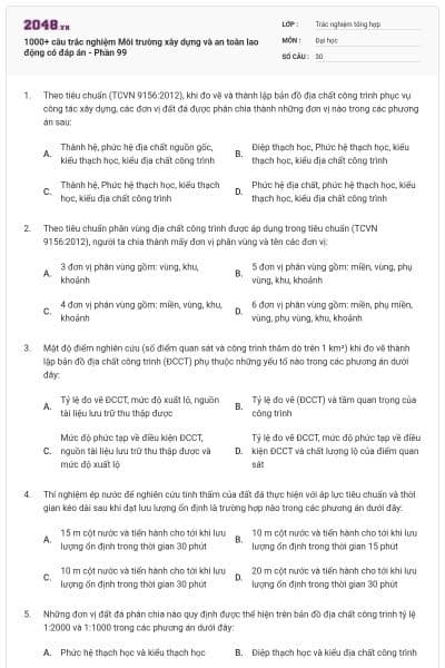 1000+ câu trắc nghiệm Môi trường xây dựng và an toàn lao động có đáp án - Phần 99