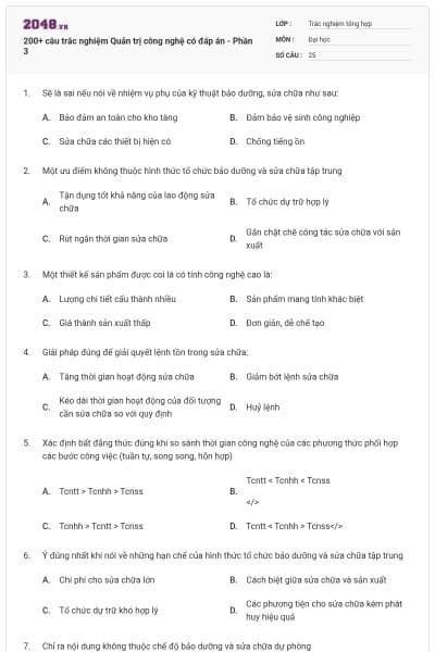 200+ câu trắc nghiệm Quản trị công nghệ có đáp án - Phần 3