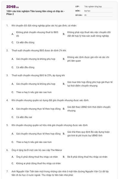 100+ câu trắc nghiệm Tiền lương tiền công có đáp án - Phần 2