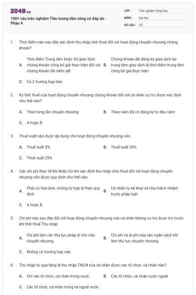 100+ câu trắc nghiệm Tiền lương tiền công có đáp án - Phần 4