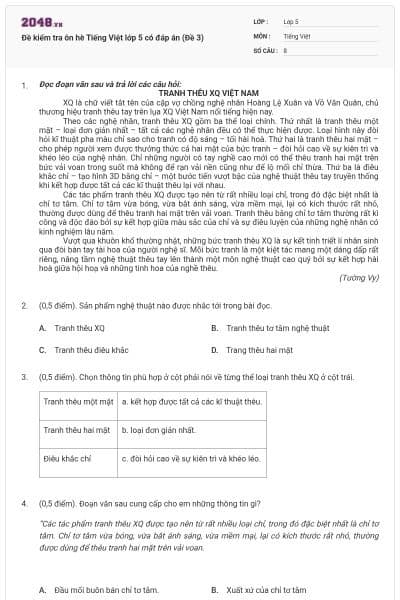 Đề kiểm tra ôn hè Tiếng Việt lớp 5 có đáp án (Đề 3)