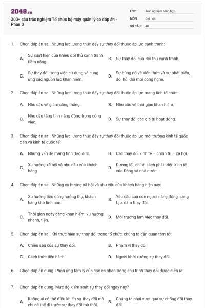 300+ câu trắc nghiệm Tổ chức bộ máy quản lý có đáp án - Phần 3