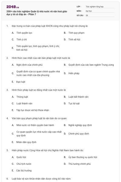 200+ câu trắc nghiệm Quản lý nhà nước về văn hoá giáo dục y tế có đáp án - Phần 7