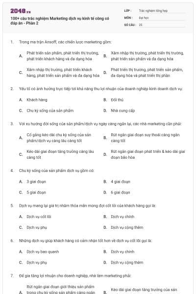 100+ câu trắc nghiệm Marketing dịch vụ kinh tế công có đáp án - Phần 2