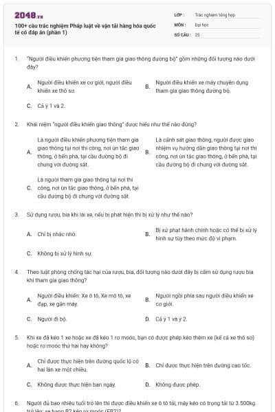 100+ câu trắc nghiệm Pháp luật về vận tải hàng hóa quốc tế có đáp án (phần 1)