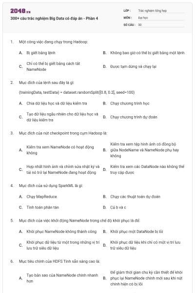 300+ câu trắc nghiệm Big Data có đáp án - Phần 4
