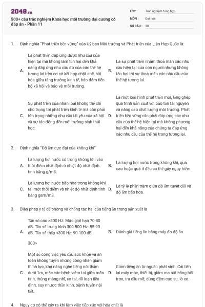 500+ câu trắc nghiệm Khoa học môi trường đại cương có đáp án - Phần 11