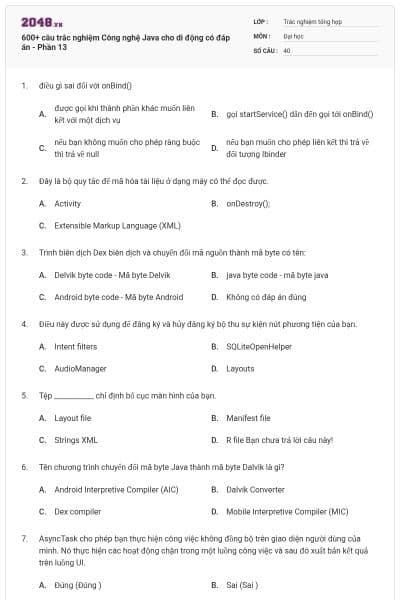 600+ câu trắc nghiệm Công nghệ Java cho di động có đáp án - Phần 13