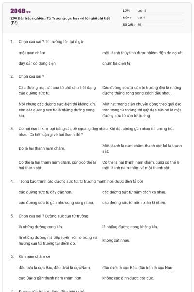 290 Bài trắc nghiệm Từ Trường cực hay có lời giải chi tiết (P3)