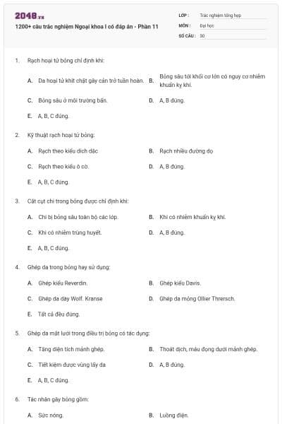 1200+ câu trắc nghiệm Ngoại khoa I có đáp án - Phần 11