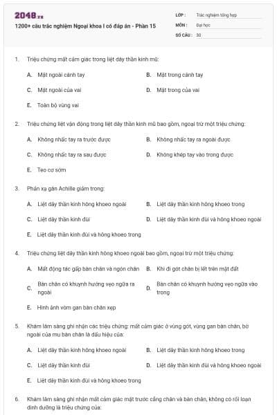1200+ câu trắc nghiệm Ngoại khoa I có đáp án - Phần 15