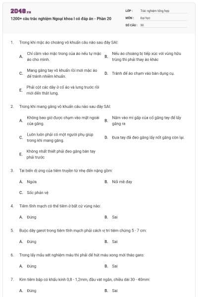 1200+ câu trắc nghiệm Ngoại khoa I có đáp án - Phần 20