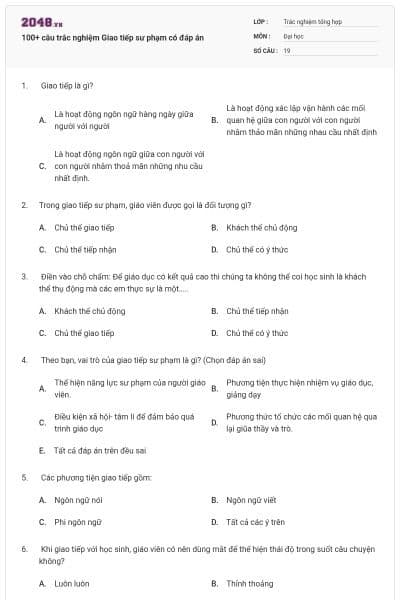 100+ câu trắc nghiệm Giao tiếp sư phạm có đáp án