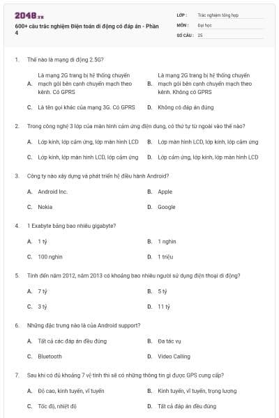 600+ câu trắc nghiệm Điện toán di động có đáp án - Phần 4