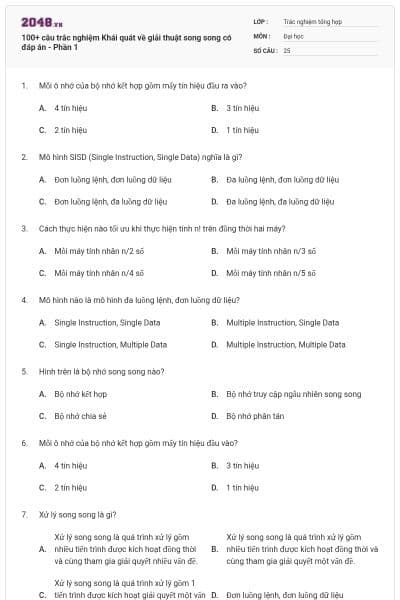 100+ câu trắc nghiệm Khái quát về giải thuật song song có đáp án - Phần 1
