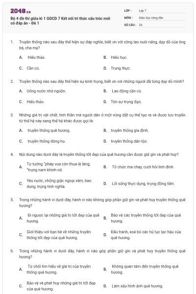 Bộ 4 đề thi giữa kì 1 GDCD 7 Kết nối tri thức cấu trúc mới có đáp án - Đề 1