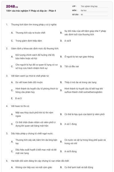100+ câu trắc nghiệm Y Pháp có đáp án - Phần 4