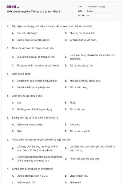 100+ câu trắc nghiệm Y Pháp có đáp án - Phần 5