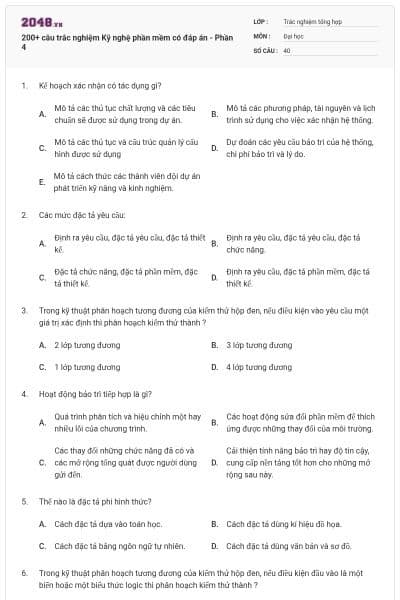 200+ câu trắc nghiệm Kỹ nghệ phần mềm có đáp án - Phần 4