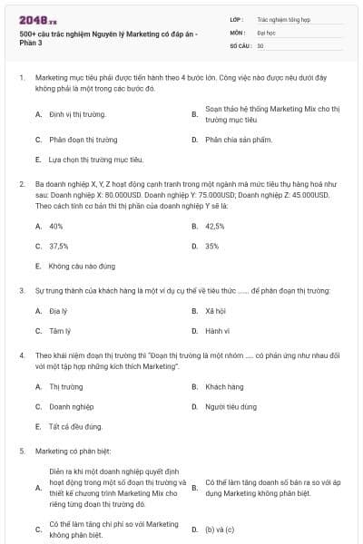 500+ câu trắc nghiệm Nguyên lý Marketing có đáp án - Phần 3