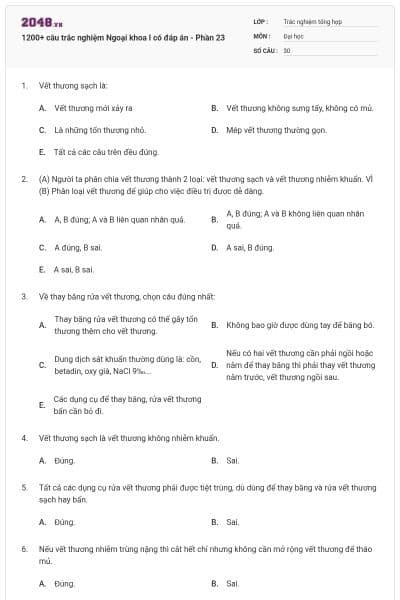 1200+ câu trắc nghiệm Ngoại khoa I có đáp án - Phần 23