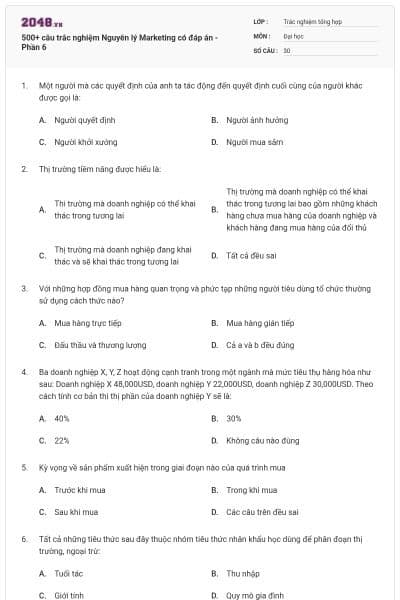 500+ câu trắc nghiệm Nguyên lý Marketing có đáp án - Phần 6