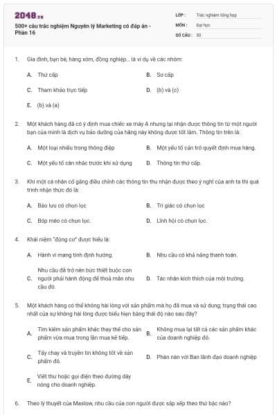 500+ câu trắc nghiệm Nguyên lý Marketing có đáp án - Phần 16