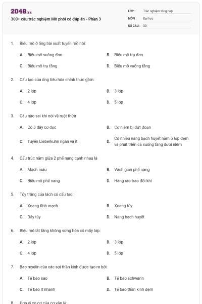 300+ câu trắc nghiệm Mô phôi có đáp án - Phần 3