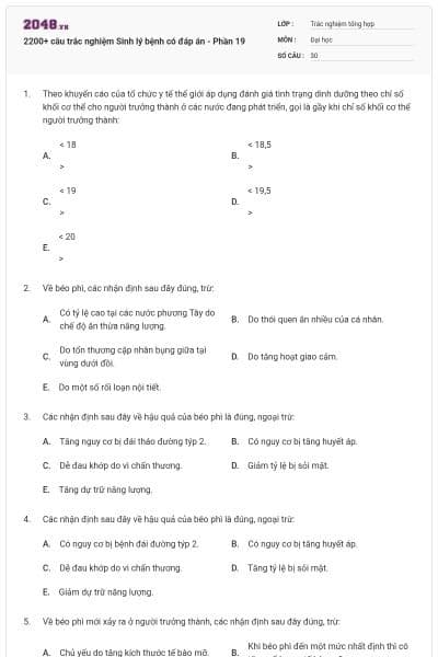2200+ câu trắc nghiệm Sinh lý bệnh có đáp án - Phần 19