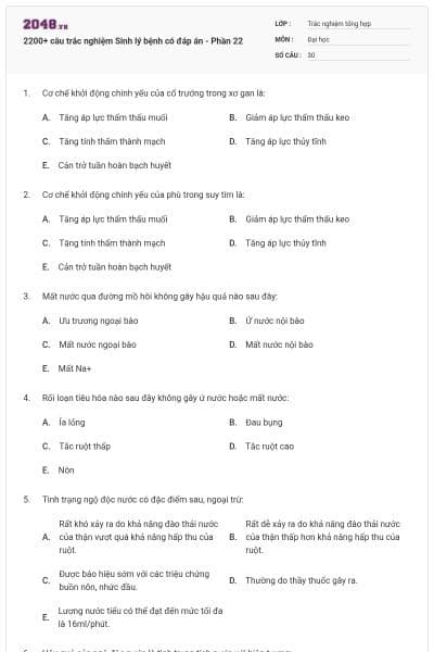 2200+ câu trắc nghiệm Sinh lý bệnh có đáp án - Phần 22