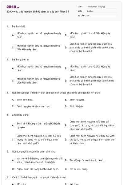 2200+ câu trắc nghiệm Sinh lý bệnh có đáp án - Phần 35