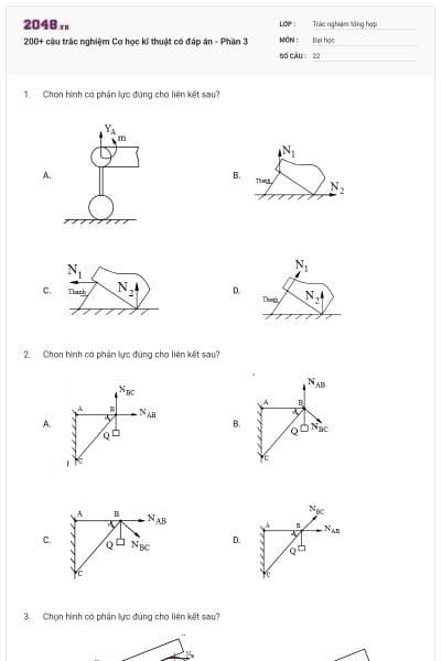 200+ câu trắc nghiệm Cơ học kĩ thuật có đáp án - Phần 3