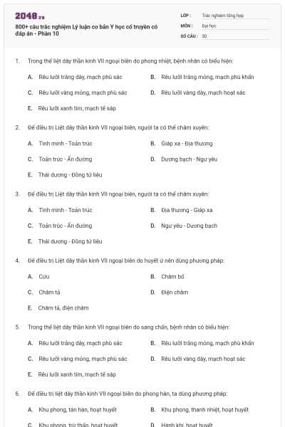 800+ câu trắc nghiệm Lý luận cơ bản Y học cổ truyền có đáp án - Phần 10