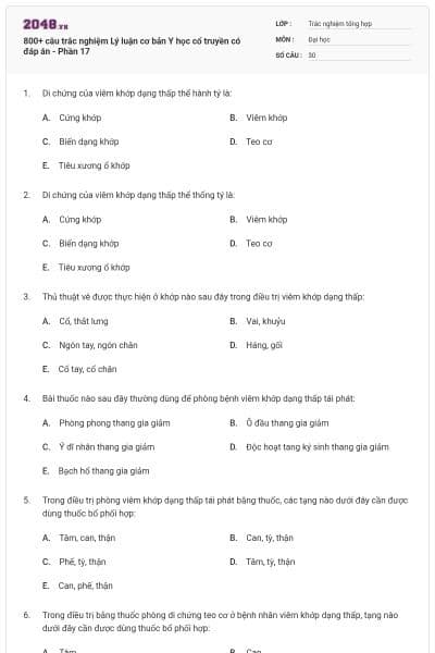 800+ câu trắc nghiệm Lý luận cơ bản Y học cổ truyền có đáp án - Phần 17
