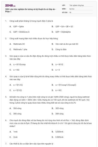 300+ câu trắc nghiệm Đo lường và kỹ thuật đo có đáp án - Phần 1