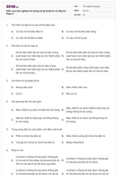 300+ câu trắc nghiệm Đo lường và kỹ thuật đo có đáp án - Phần 5