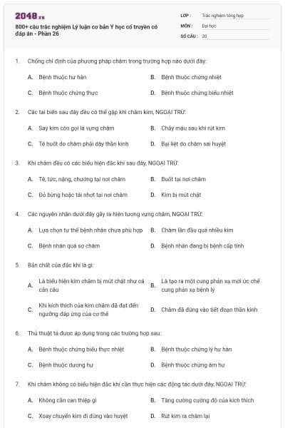 800+ câu trắc nghiệm Lý luận cơ bản Y học cổ truyền có đáp án - Phần 26