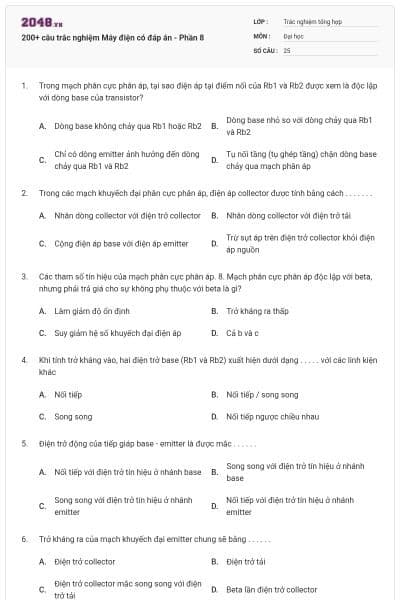 200+ câu trắc nghiệm Máy điện có đáp án - Phần 8