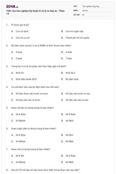 700+ câu trắc nghiệm Kỹ thuật Vi xử lý có đáp án - Phần 14