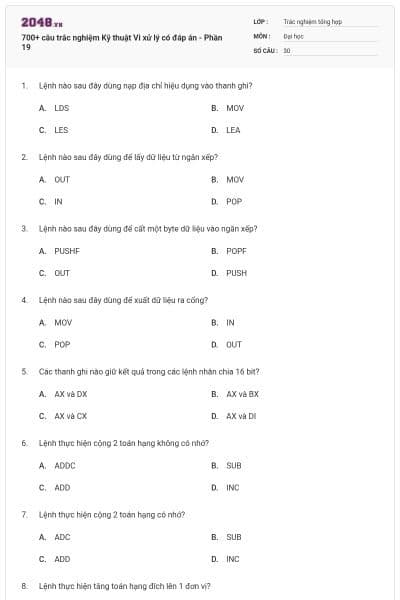 700+ câu trắc nghiệm Kỹ thuật Vi xử lý có đáp án - Phần 19