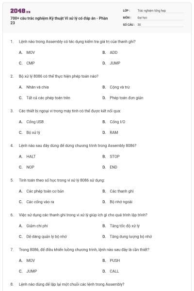 700+ câu trắc nghiệm Kỹ thuật Vi xử lý có đáp án - Phần 23
