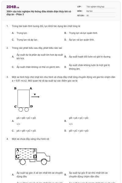 300+ câu trắc nghiệm Hệ thống điều khiển điện thủy khí có đáp án - Phần 3