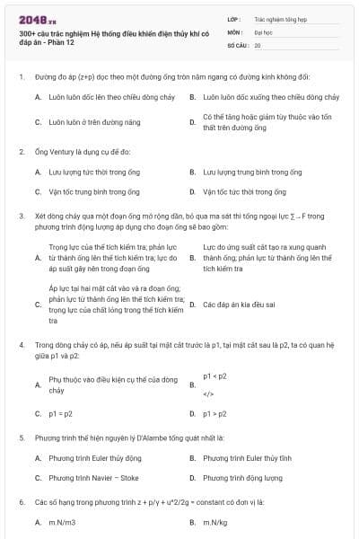 300+ câu trắc nghiệm Hệ thống điều khiển điện thủy khí có đáp án - Phần 12