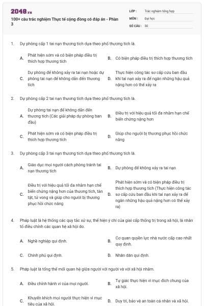 100+ câu trắc nghiệm Thực tế cộng đồng có đáp án - Phần 3