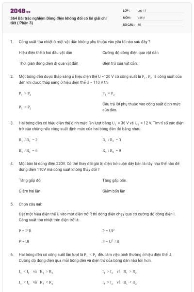 364 Bài trắc nghiệm Dòng điện không đổi có lời giải chi tiết ( Phần 3)