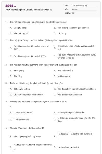 300+ câu trắc nghiệm Ung thư có đáp án - Phần 10